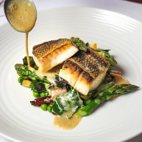Trumpeter with rainbow chard and beurre blanc.