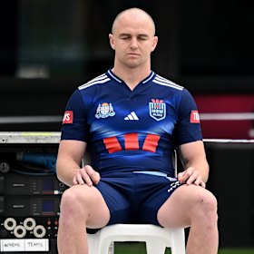 NSW fullback Dylan Edwards takes a minute to reflect at the captain’s run before Origin II in Perth last year.