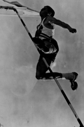Percy Hobson, Australia’s fifth gold medallist, soars over the bar at the Commonwealth Games in Perth, 1962.