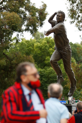 The Shane Warne statue is seen during the 2022 AFL Round 1 of the new season.