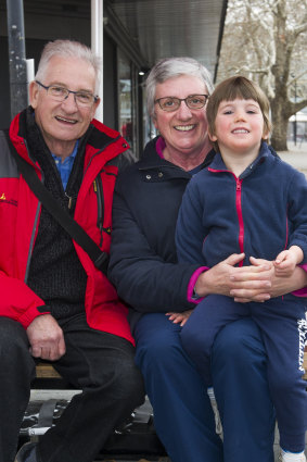 Bill and Sandra Mostyn, with Harry Deery, of Calwell.