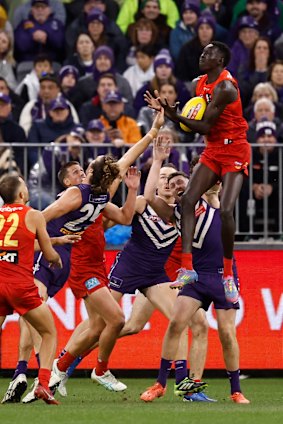 Mac Andrew went forward late in the game, where he took a decisive mark and kicked a goal that levelled the scores between Gold Coast and Fremantle.