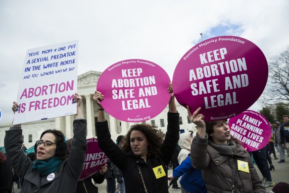 Pro-choice supporters try to block anti-abortion demonstrators in front of the Supreme Court during the annual March for Life on the anniversary of the Roe v Wade ruling in Washington in January 2017.
