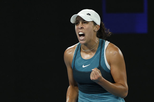 Madison Keys of the United States celebrates a point against Aryna Sabalenka in the Women’s Singles Final.