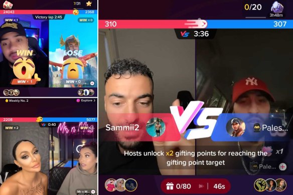 Australian TikTok streamers using the battles feature, including Jenny Elhassan (bottom left).