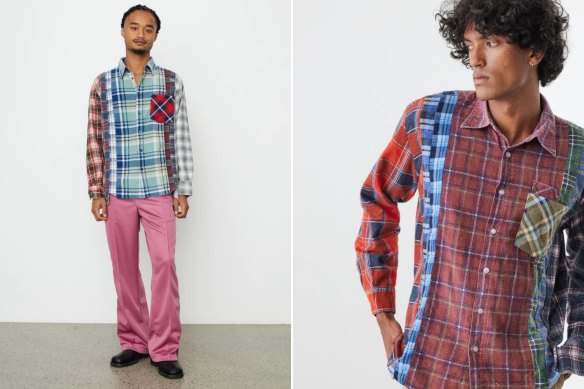 Made from upcycled flannel, each Needles “7 Cut” shirt is unique.  