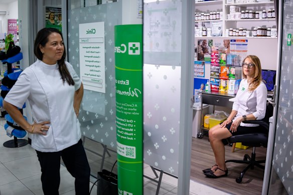 Pharmacist Catherine Bronger with pharmacist practitioner Ruthanne Jaja  at TerryWhite Chemmart Macquarie Street in Sydney’s CBD.