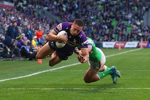 Will Warbrick soars and scores for Melbourne.