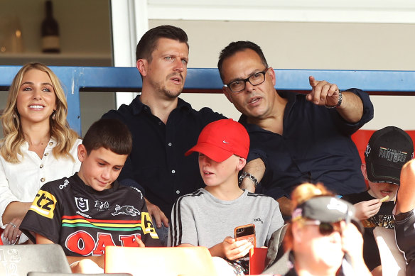 Bulldogs CEO Aaron Warburton and chairman John Khoury in the stands.