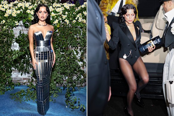 ‘Wednesday’ actress Jenna Ortega in Balmain at the Met Gala and an after-party.