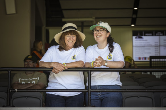 Susan Richardson-Jaeger and daughter Brittany at the first day of the women’s Ashes Test. 