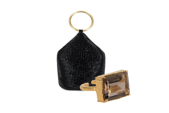 The Olga Berg bag “Bianca” bag and the Christie Nicolaides “Daniella” ring.