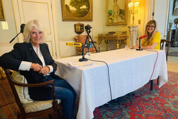 Not her first rodeo … Queen Camilla conducts a radio interview with the BBC in 2020.
