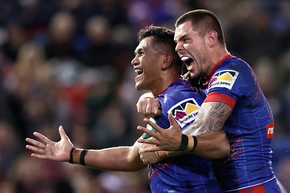 Daniel Saifiti and David Klemmer celebrate.