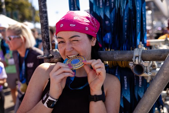 The Herald’s Abby Seaman finishes the Sydney Marathon. 