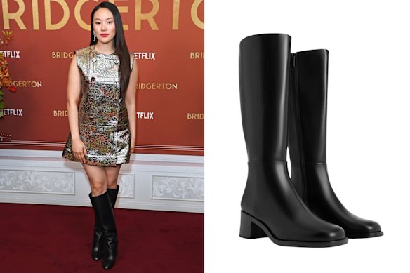 Above left: Yerin Ha; right: Charles and Keith boots.