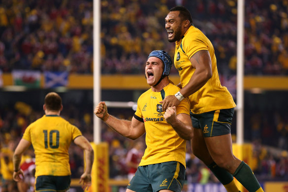 Former Wallabies captain James Horwill celebrating a win over the Lions in 2013.