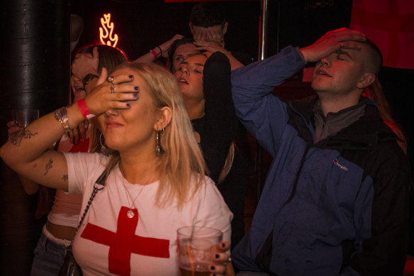 England fans rue their loss to Spain in the Euro 2024 final at St Kilda’s Red Eye Bar.