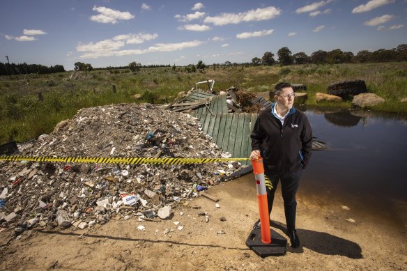 An example of illegally dumped waste on Melbourne’s fringe, in this case in the northern suburb of Craigieburn.
