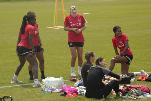 Canada squad members have a laugh during a training session in Toronto last month.