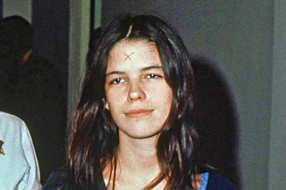 Leslie Van Houten in a Los Angeles lockup in 1971, with an X still branded on her forehead.