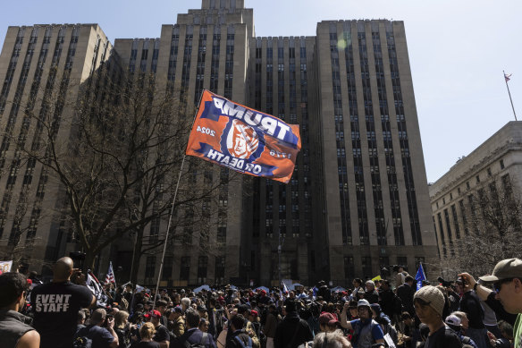 Protesters at Collect Pond Park across the street from the Manhattan District Attorney’s office in New York on Tuesday.