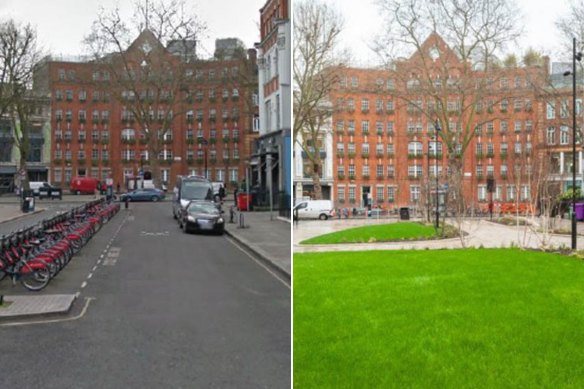 Alfred Place Gardens in London, before and after.