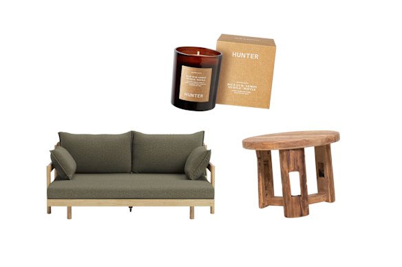 “Slideaway” sofa bed; Scented candle; “Southport” side table.