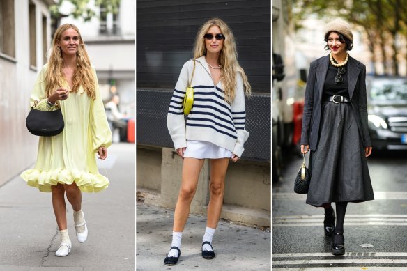 Mary Janes, on the streets of Paris and New York (centre), show a variety of styling options, from prim to punk.