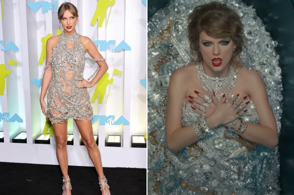 Camille Lescai took inspiration from Swift’s 2022 MTV VMA’s red carpet look and the music video for her song <i>Look What You Made Me Do</i>.