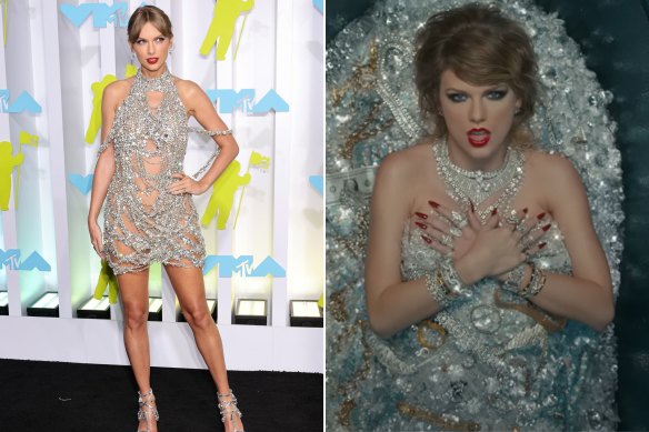 Camille Lescai took inspiration from Swift’s 2022 MTV VMA’s red carpet look and the music video for her song <i>Look What You Made Me Do</i>.