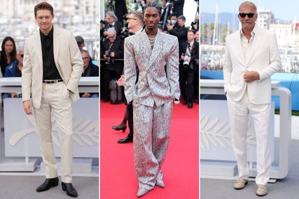 Joe Alwyn, Alton Mason and Kevin Costner (left to right) at the 77th Cannes Film Festival.
