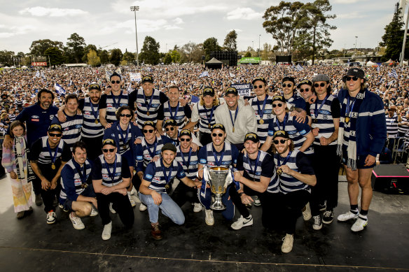 Geelong celebrate in Geelong.