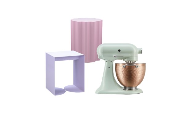 “Staple” side table; “Colonna” stool; “Blossom” stand mixer.