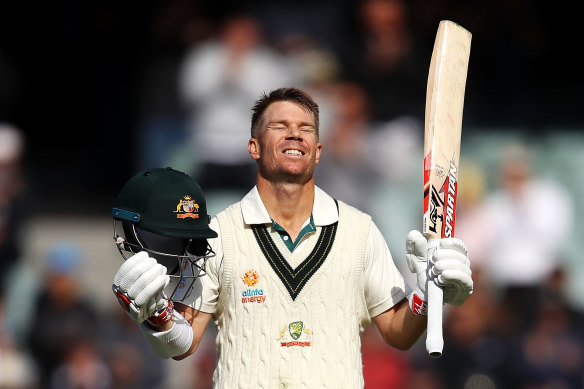 James Erskine has suggested David Warner, pictured celebrating a  triple century in Adelaide, may perform better without official leadership titles. 