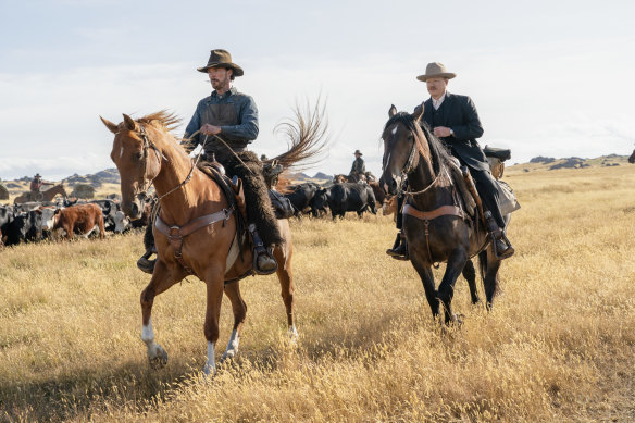 Benedict Cumberbatch and Jesse Plemons in <i>The Power of the Dog</i>.