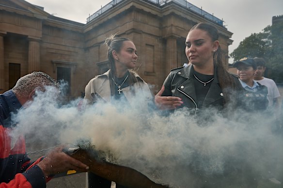 Wright’s supporters conducted a smoking ceremony outside Darlinghurst Court ahead of the trial.