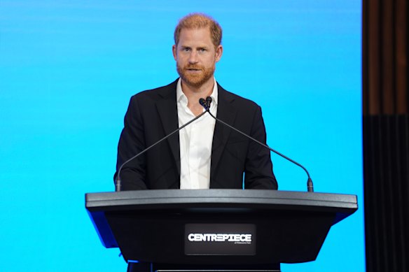 Prince Harry delivers the keynote speech at the InterEdge Summit on day 3 of his royal trip. 
