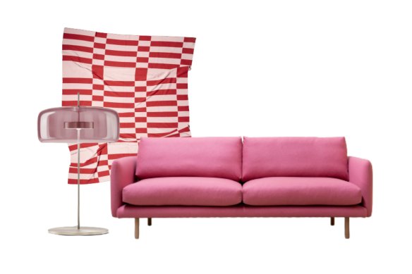 “Jube” lamp; “Berry Ripple” blanket; “Juno” sofa.