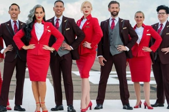 Television personality Michelle Visage (second from left) at the launch of Virgin Atlantic’s gender-neutral uniform policy in 2022, wearing the Vivienne Westwood designs.