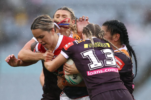 Botille Vette-Welsh of the Roosters is tackled during the NRLW Grand Final in 2020.
