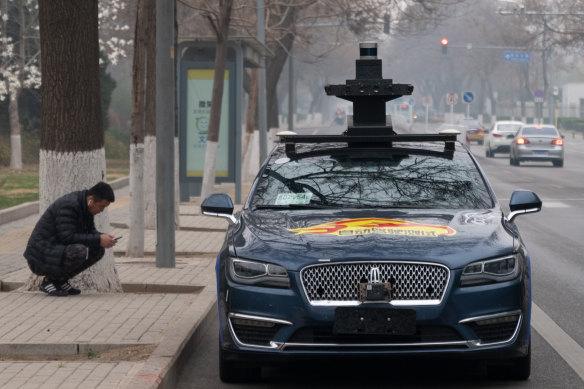 An autonomous vehicle in Beijing last week. 