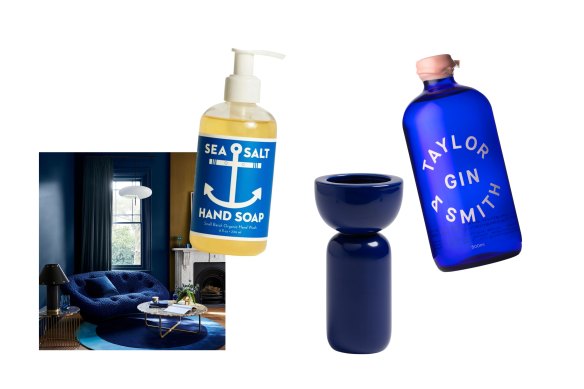 “Ploum” settee; “Sea Salt” hand wash; “Stack” vase; gin.  