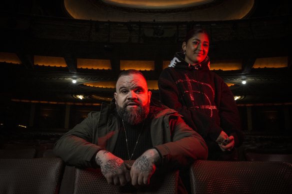 Rapper Briggs and singer Ashwarya at the launch of the Always Live program at The Palais Theatre on Thursday.