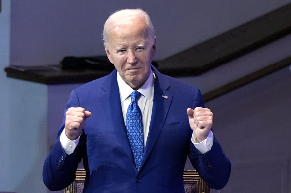 President Joe Biden attends a church service at Mt. Airy Church of God in Christ, Sunday, July 7, 2024, in Philadelphia