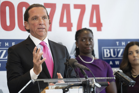 Houston lawyer Tony Buzbee holds a news conference at his office announcing that he’s representing 120 accusers who have come forward with sexual misconduct allegations against Sean “Diddy” Combs.