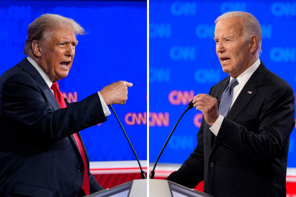 Republican presidential candidate former president Donald Trump (left) and US President Joe Biden during the debate hosted by CNN.