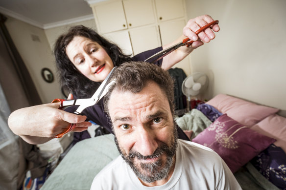 Gabrielle O'Brien and Scott McInnes have been cutting each other's hair in lockdown.