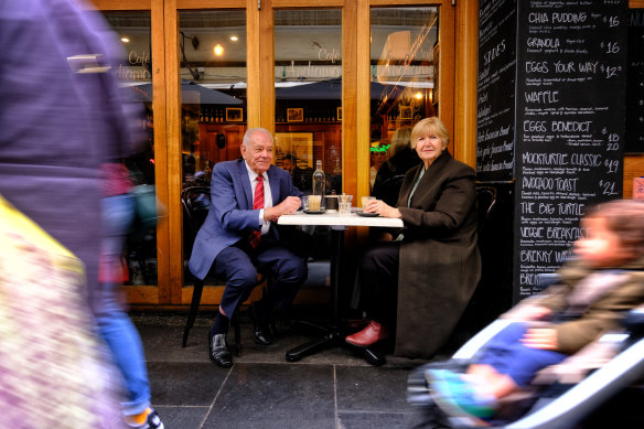 Pompeo and Mary Ursini enjoy a coffee at the cafe they used to own.