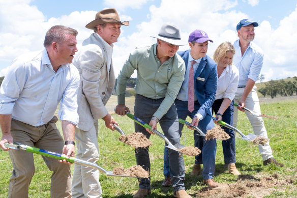 Andrew Forrest (second from left) and Chris Bowen (third from left) were among the dignitaries turning the sod on what will become Uungula Wind Farm near Wellington. 